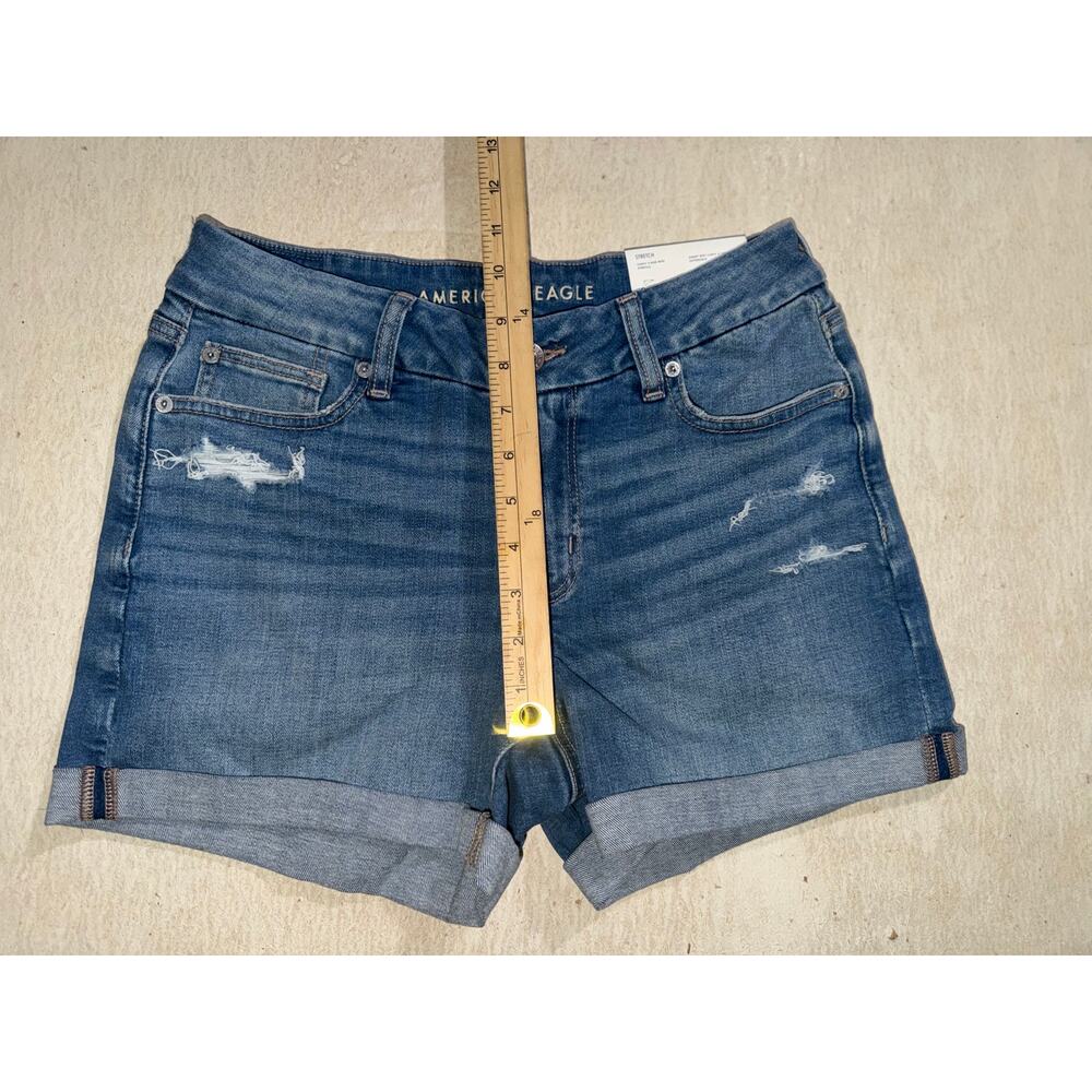 American Eagle women’s new stretch curvy v-rise midi blue jeans shorts - Picture 10 of 16